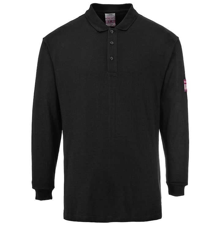 FR10 – Polo Modaflame de manga larga, Negro